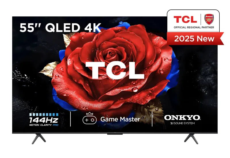 Load image into Gallery viewer, TCL 55" 4K QLED HDR Smart TV | 4K Ultra HD | Google TV | 144HZ Motion Clarity Pro | ONKYO 2.1 Sound | T8C-UK