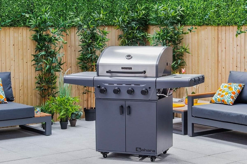 Load image into Gallery viewer, sahara preformer 4 burner gas bbq, grey coloured