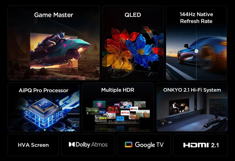 Load image into Gallery viewer, TCL 55" 4K QLED HDR Smart TV | 4K Ultra HD | Google TV | 144HZ Motion Clarity Pro | ONKYO 2.1 Sound | T8C-UK