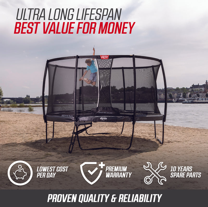 Завантажте зображення в засіб перегляду галереї, Berg Ultim Champion Regular Trampoline | 410CM/ 13FT | Safety Net Deluxe XL | Grey | 32.35.94.31