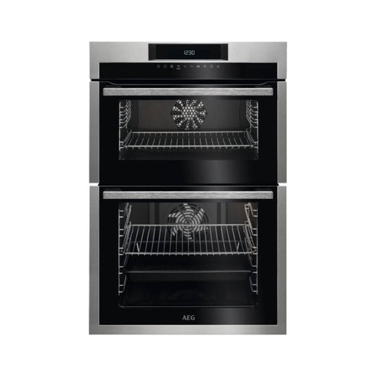 black stainless steel double oven