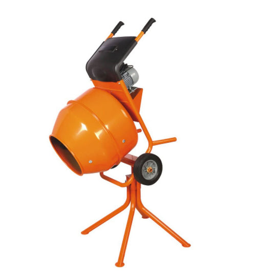 orange 140 litre electric cement mixer with stand