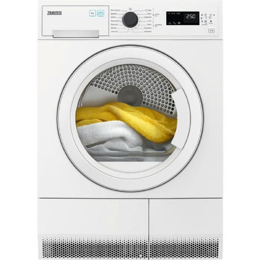 white heat pump tumble dryer