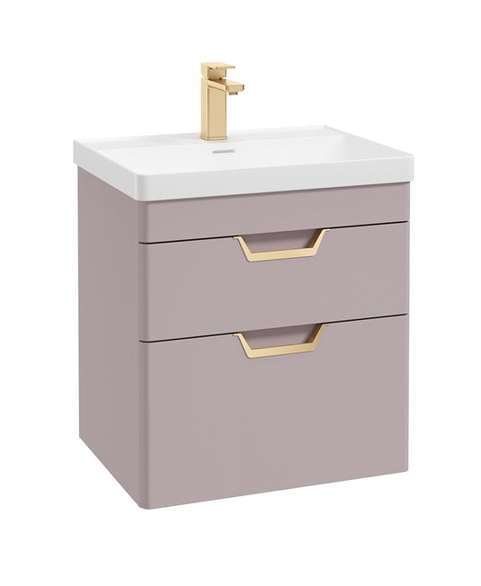 Sonas Freya 60Cm 2 Drawer Wall Hung Vanity Unit Matt Cashmere Pink-Brushed Gold Handle | GWFRE602DRCP