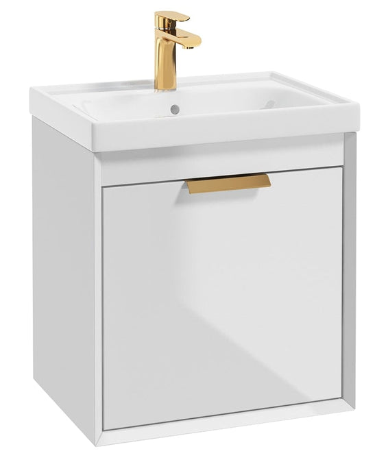 Sonas Fjord Gloss White 50Cm Wall Hung Vanity Unit-Brushed Gold Handle | GFJ50WH