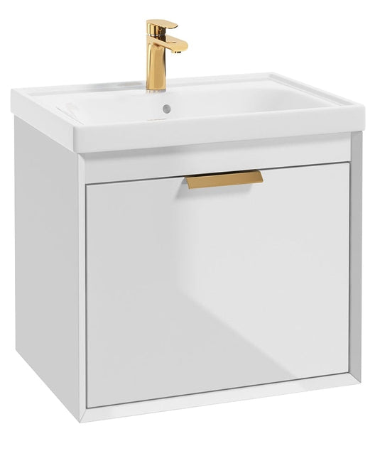 Sonas Fjord Gloss White  60Cm Wall Hung Vanity Unit-Brushed Gold Handle | GFJ60WH