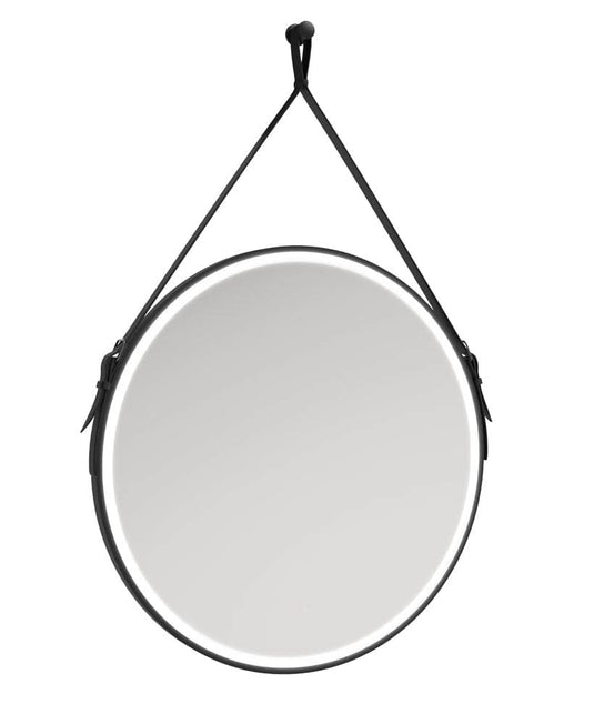 illuminated round mirror with rope