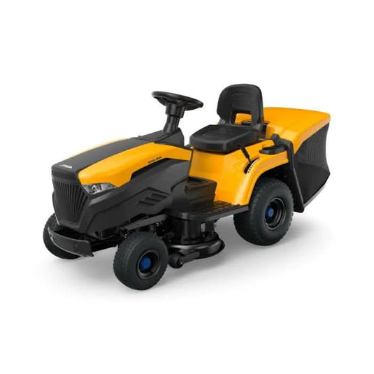 stiga 3 series 84cm battery ride on in black and yellow