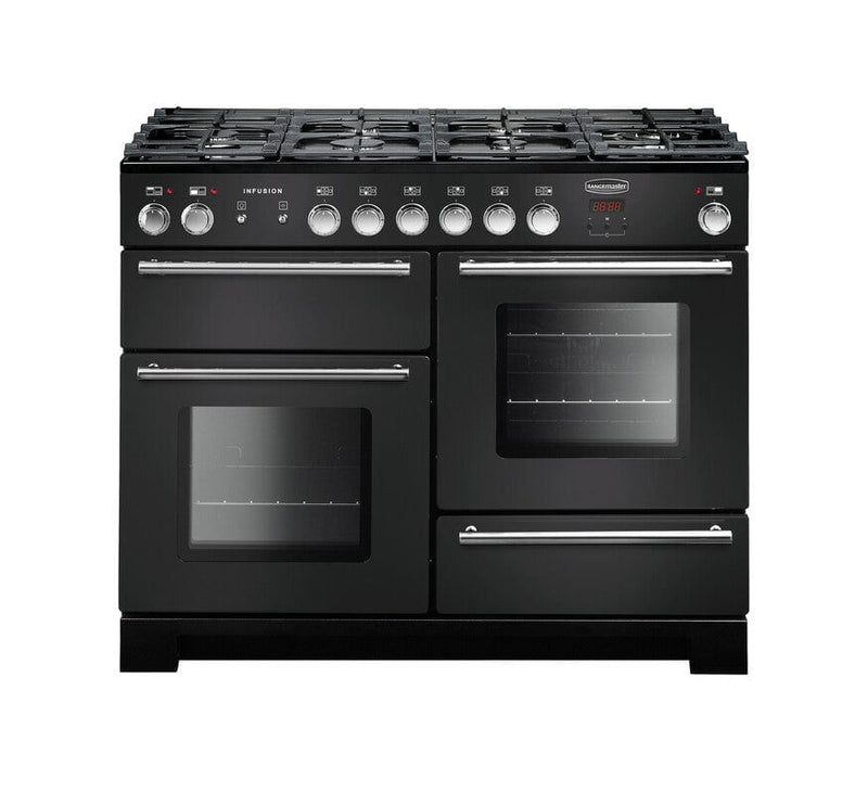 Load image into Gallery viewer, Rangemaster Infusion 110 | Dual Fuel | Charcoal Black | Chrome Trim | INF110DFFCB/
