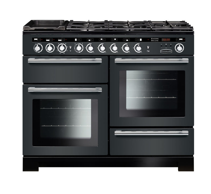Load image into Gallery viewer, Rangemaster Encore Deluxe 110 | Dual Fuel | Slate | Chrome Trim | EDL110DFFSL/C
