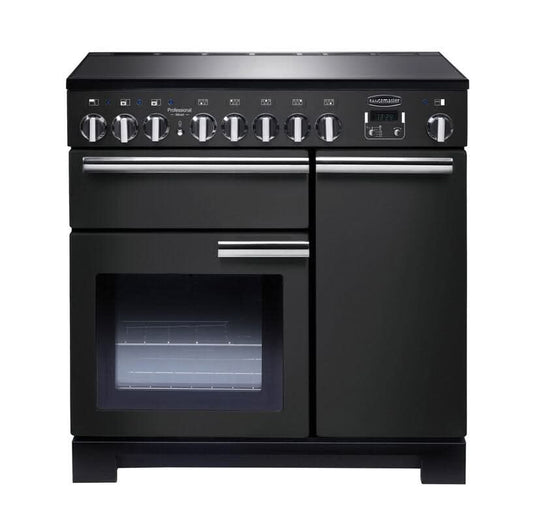 induction rangemaster professional deluxe 90 in charcoal black with chrome trim