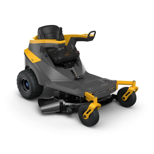 stiga zero turn battery ride on in black and yellow