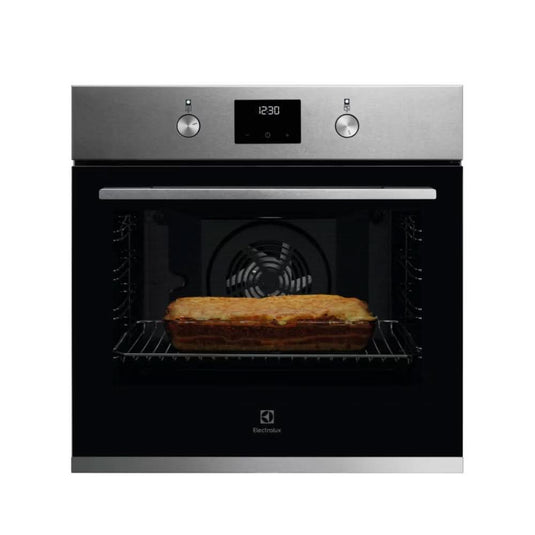 stainless steel and black single oven
