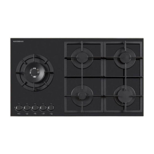 black gas hob with 5 burners