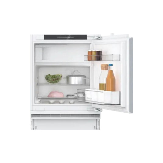 integrated undercounter fridge in the colour white