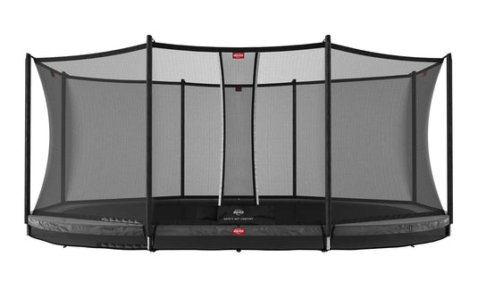 grey inground trampoline with safety net