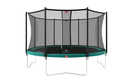 regular green trampoline with safety net