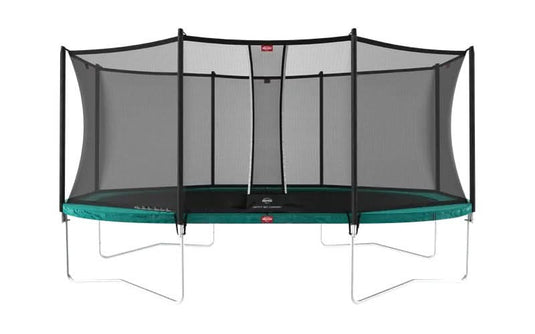 regular green trampoline with safety net