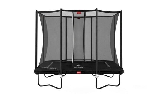 regular black rectangular trampoline with safety net