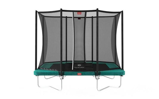 regular green rectangular trampoline with safety net
