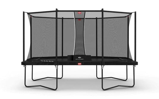 regular black rectangular trampoline with safety net