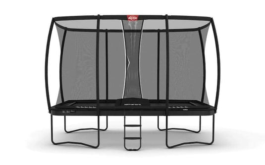regular black rectangular trampoline with XL safety net