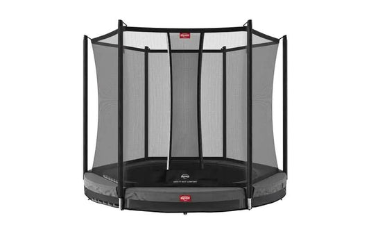 grey inground trampoline with net