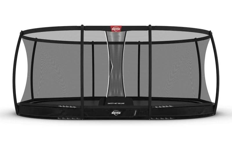 Load image into Gallery viewer, black inground trampoline with safety net