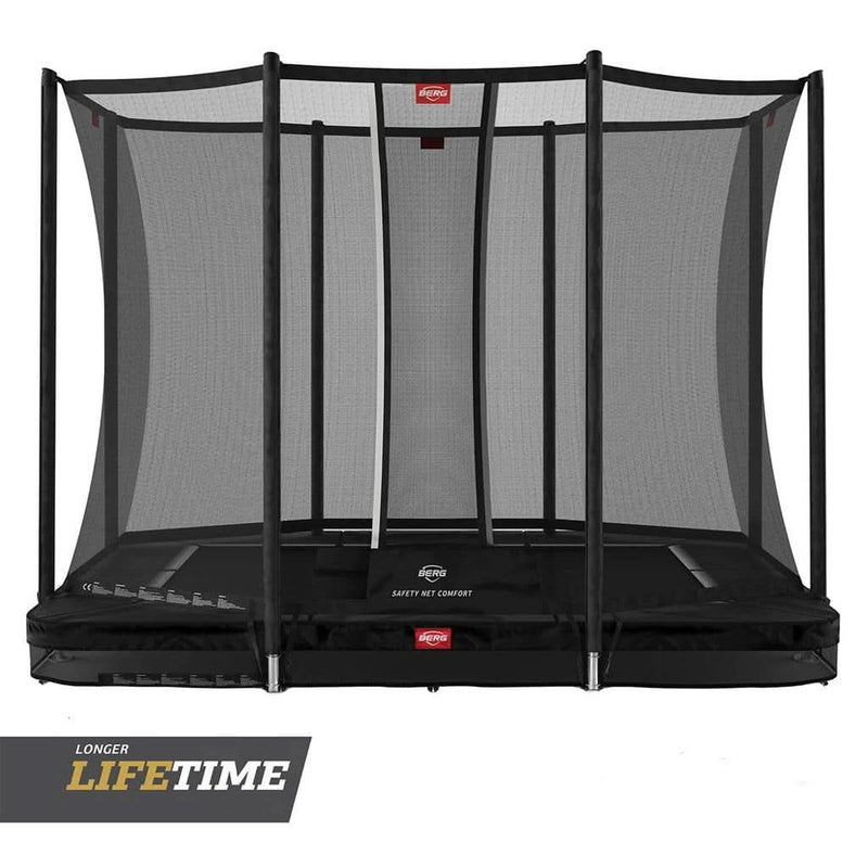 Load image into Gallery viewer, black rectangular inground trampoline with safety net