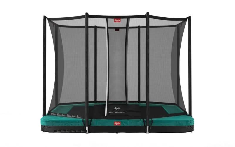 Load image into Gallery viewer, green rectangular inground trampoline with safety net