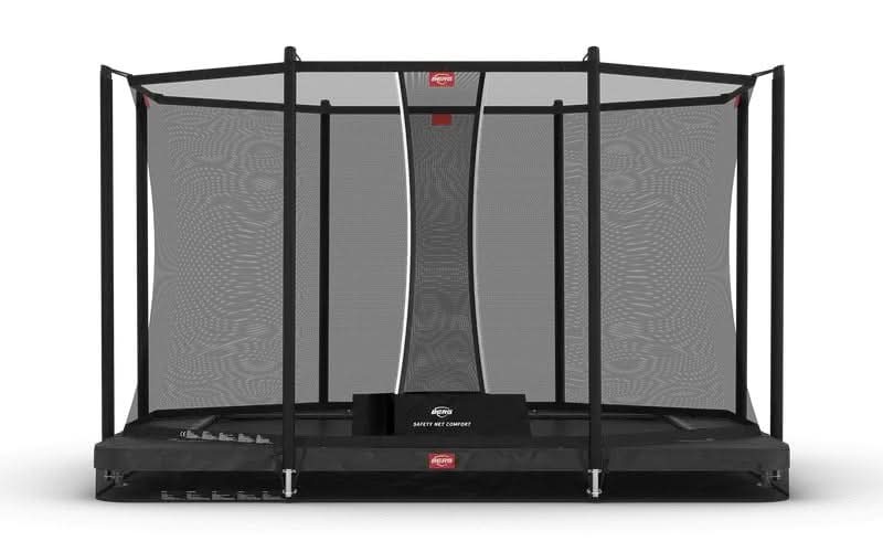 Load image into Gallery viewer, grey rectangular inground trampoline with safety net