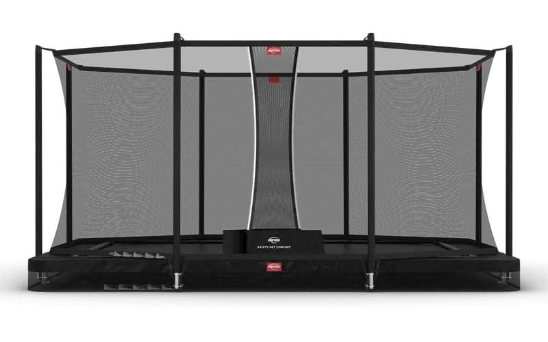 Load image into Gallery viewer, black rectangular inground trampoline with safety net