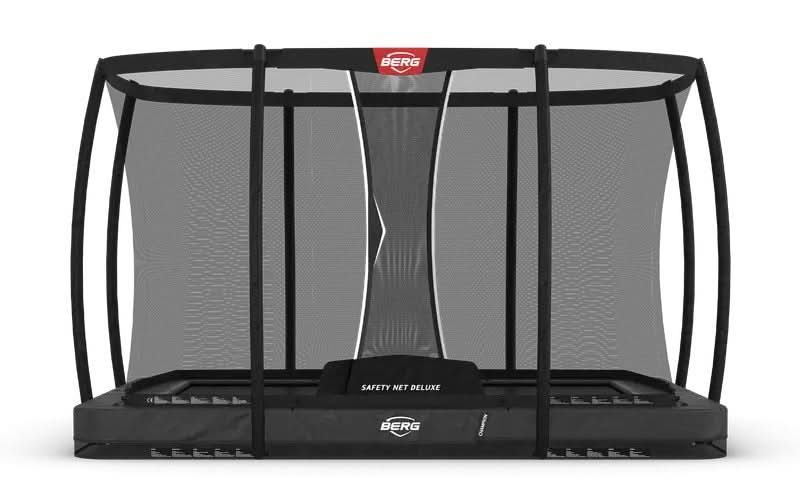 Load image into Gallery viewer, grey rectangular inground trampoline with safety net