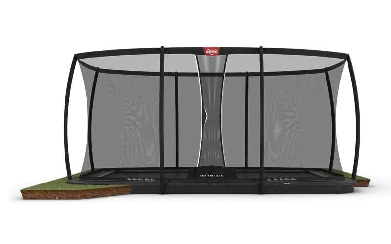 Load image into Gallery viewer, grey rectangular flatground trampoline with XL safety net