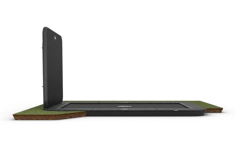 Load image into Gallery viewer, grey rectangular flatground trampoline with grey and black aerowall