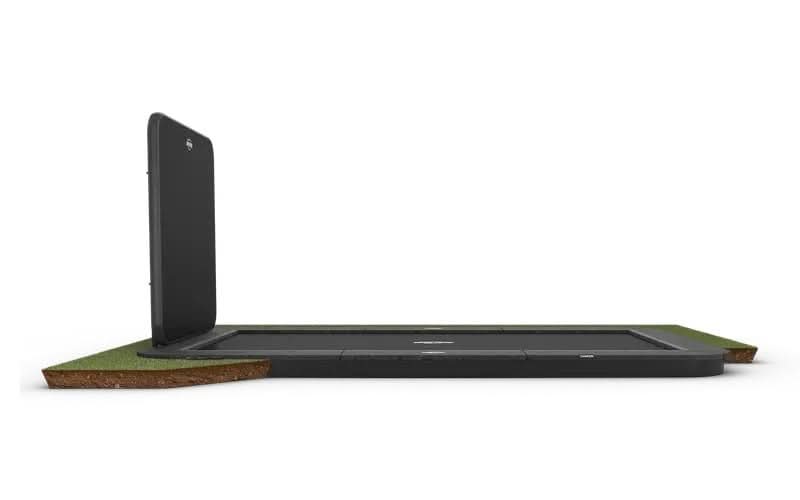 Load image into Gallery viewer, grey rectangular flatground trampoline with grey and black aerowall