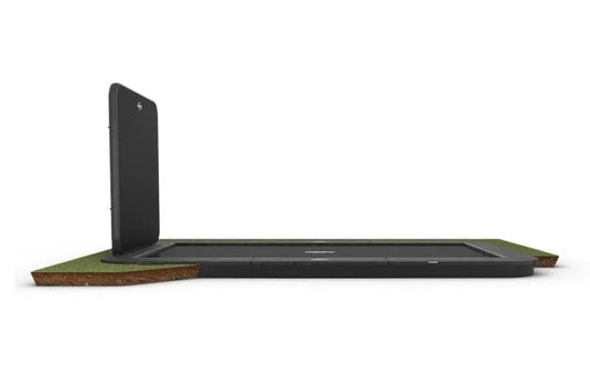 grey rectangular flatground trampoline with grey and black aerowall