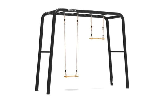 medium playbase in the colour black with wooden swing and wooden trapeze included