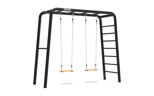 medium playbase in the colour black with two wooden swings included