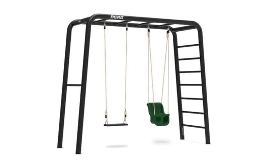 medium playbase in the colour black with rubber swing and baby seat swing included