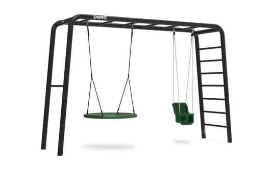 large playbase in the colour black with baby seat swing and nest swing included
