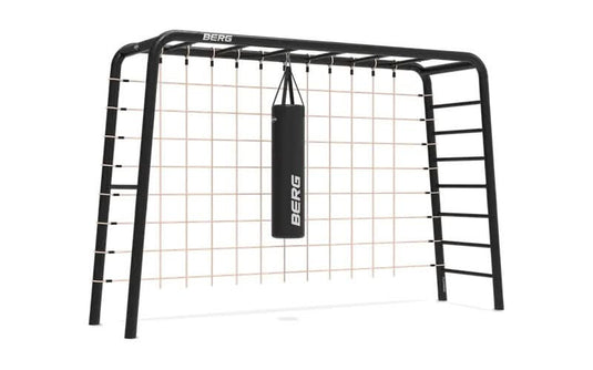 large playbase in the colour black with climbing net and boxing bag included