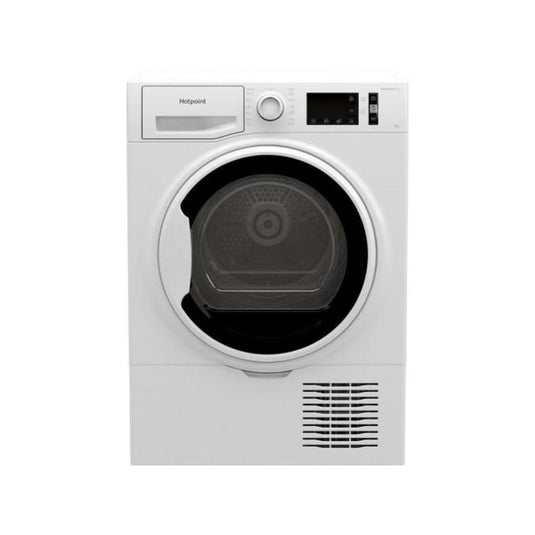 white condenser dryer with black and white door