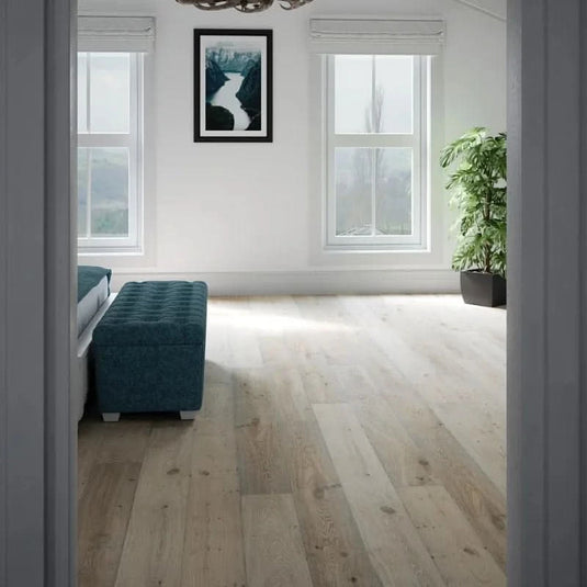 mountain river oak flooring displayed in a bedroom