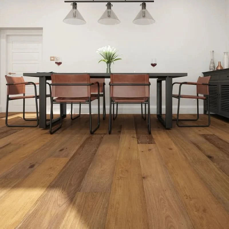 Załaduj obraz do przeglądarki galerii, mountain dusk oak flooring on display in a dining room