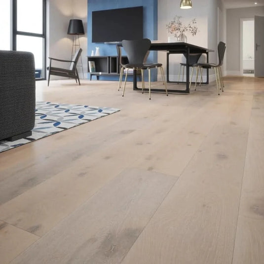 alpine oak laminate flooring on display in a living room