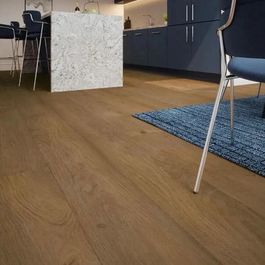 cinnamon oak flooring on display in a kitchen