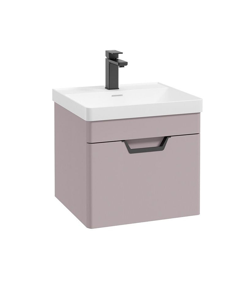 Załaduj obraz do przeglądarki galerii, Sonas Freya 50Cm 1 Drawer Wall Hung Vanity Unit Matt Cashmere Pink-Matt Black Handle | BWFRE501DRCP