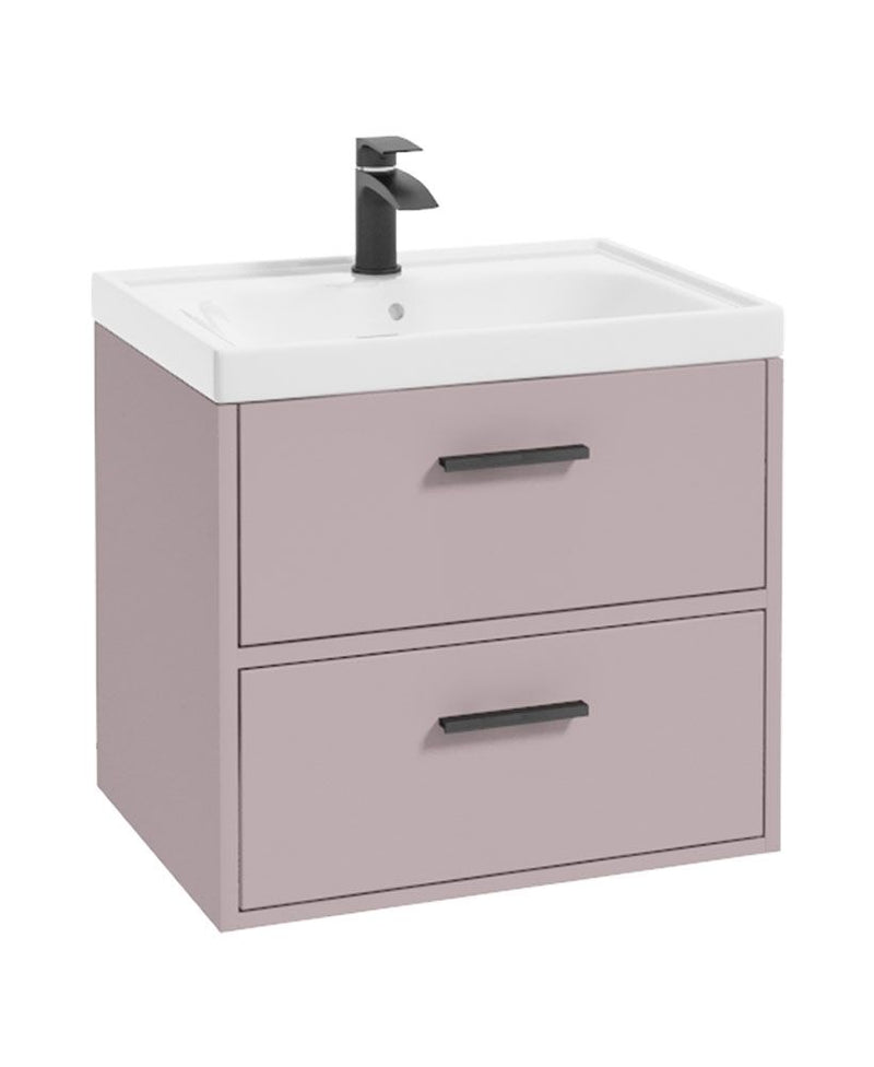 Załaduj obraz do przeglądarki galerii, Sonas Finland Wall Hung 60Cm Two Drawer Vanity Unit | Matt Cashmere Pink | Matt Black Handle | UF0533