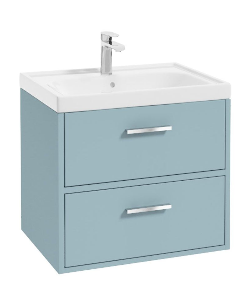 Załaduj obraz do przeglądarki galerii, Sonas Finland Wall Hung 60Cm Two Drawer Vanity Unit | Matt Morning Sky Blue | Brushed Chrome Handle | UF0535
